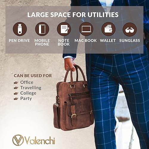 Miniatura 5 de Bolso bandolera de cuero auténtico, llevar en la mano o sobre los hombros, para el trabajo, viajes o universidad