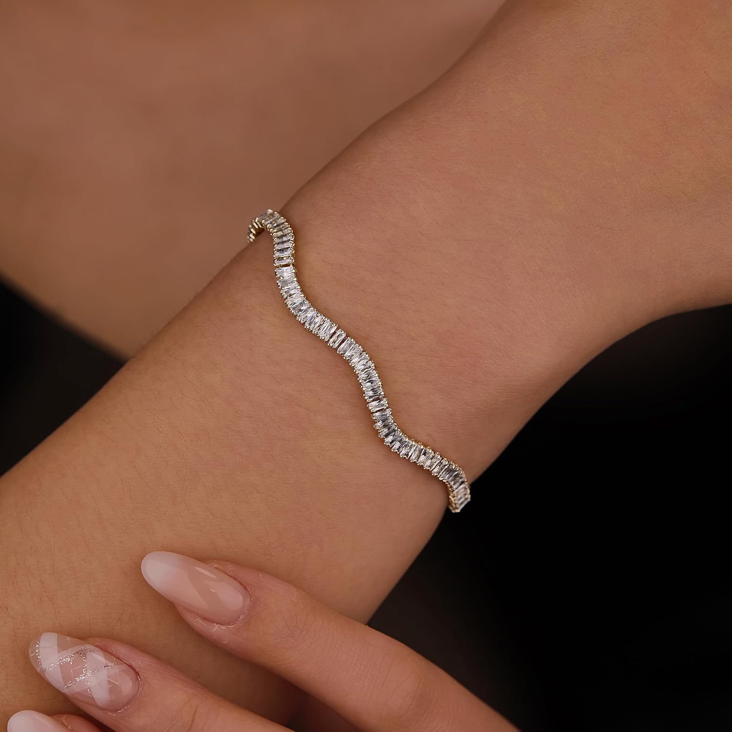 14K Gold Plated Cubic Zirconia Adjustable Bracelet for Women,Classic Tennis Bracelet,Sparkling Everyday Jewelry Gift - Image 3