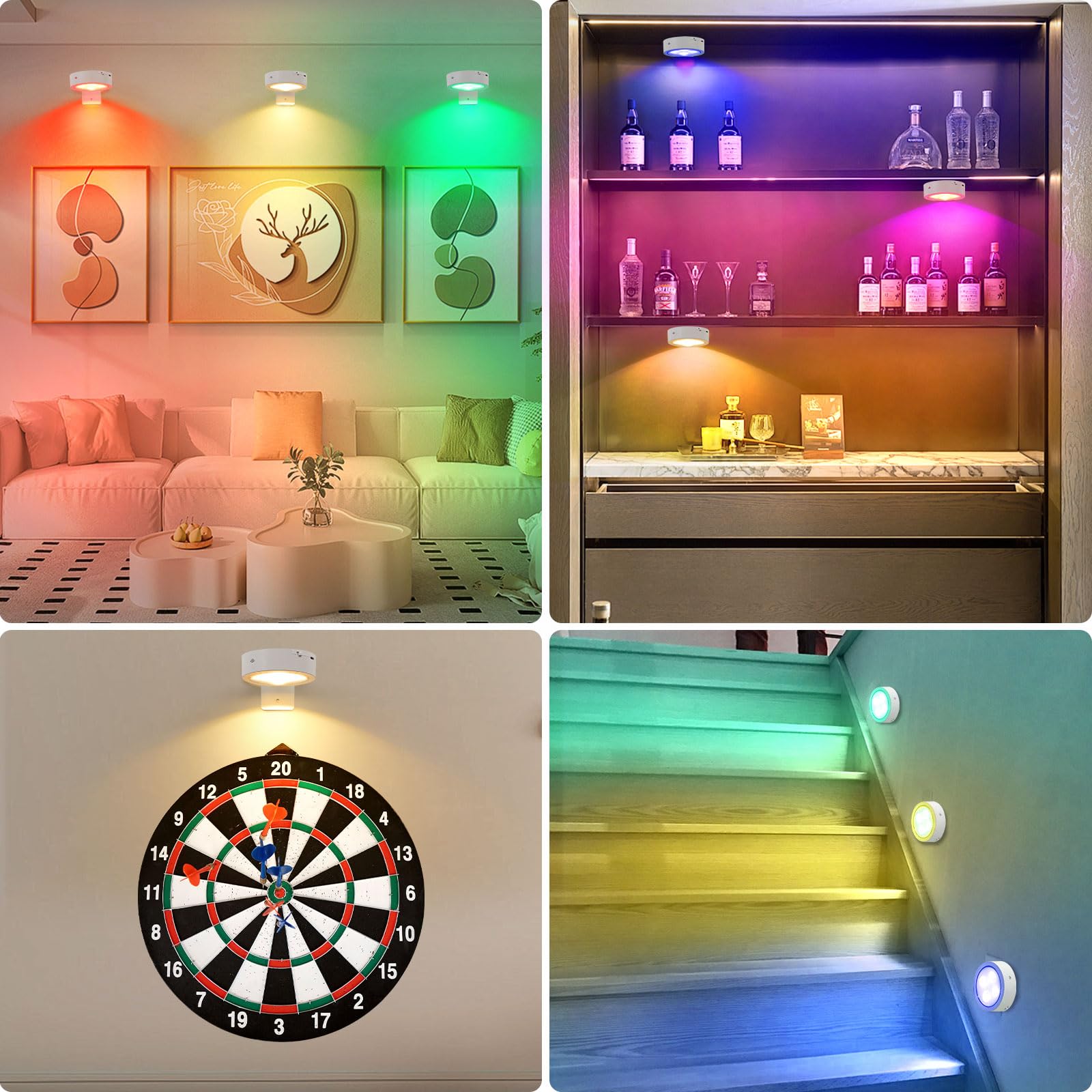 Luci Per Quadri Senza Fili Ricaricabile, 6 Pezzi LED Senza Fili Con Telecomando, 13 Colore RGB Con Dimmerabile E Timer Magnetic Painting Light Per Esposizione Pittura(Bianco)