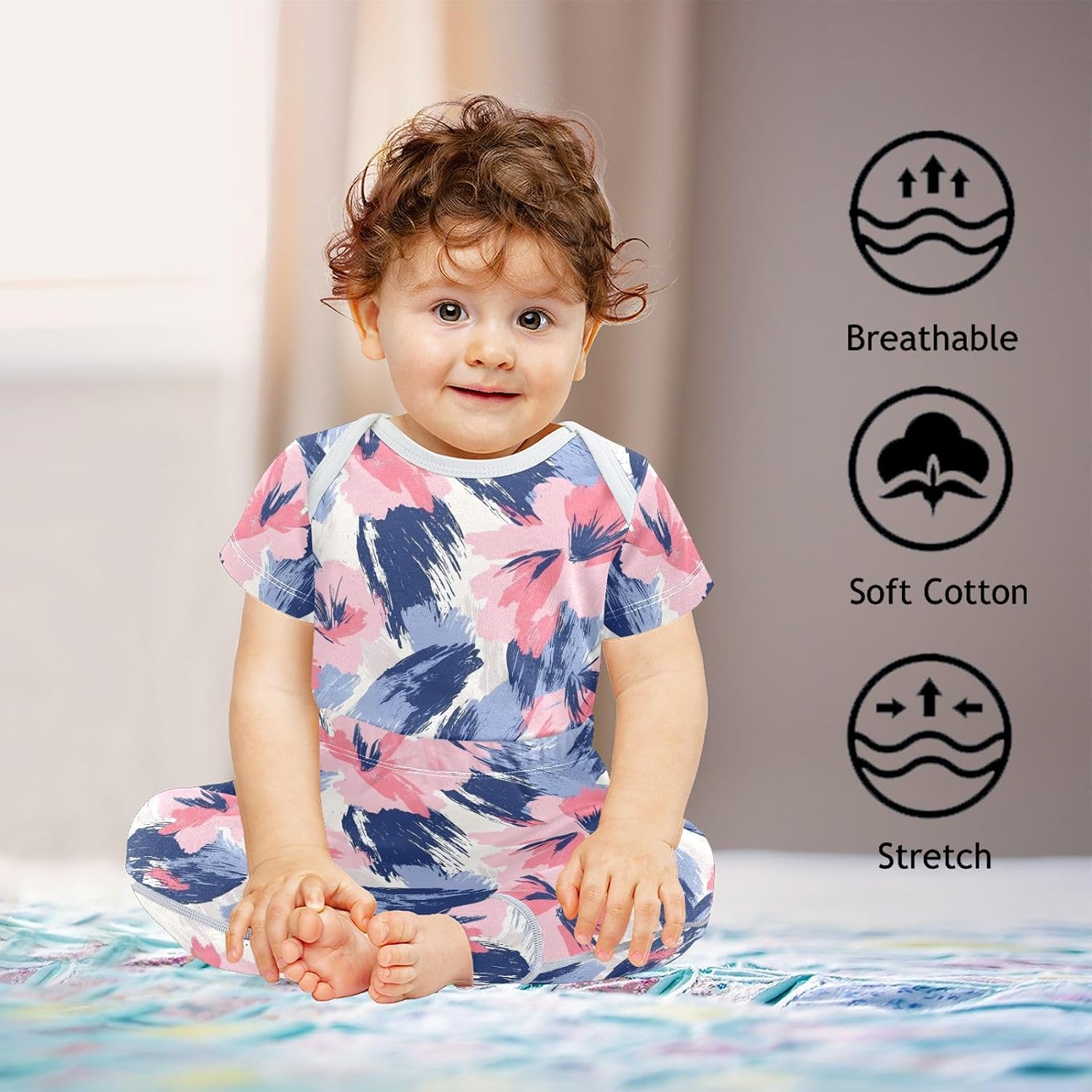 vvfelixl Baby Clothes Floral Abstract Design Baby Bodysuits Set Unisex Short Sleeve Babys Pants Sets 0-3M