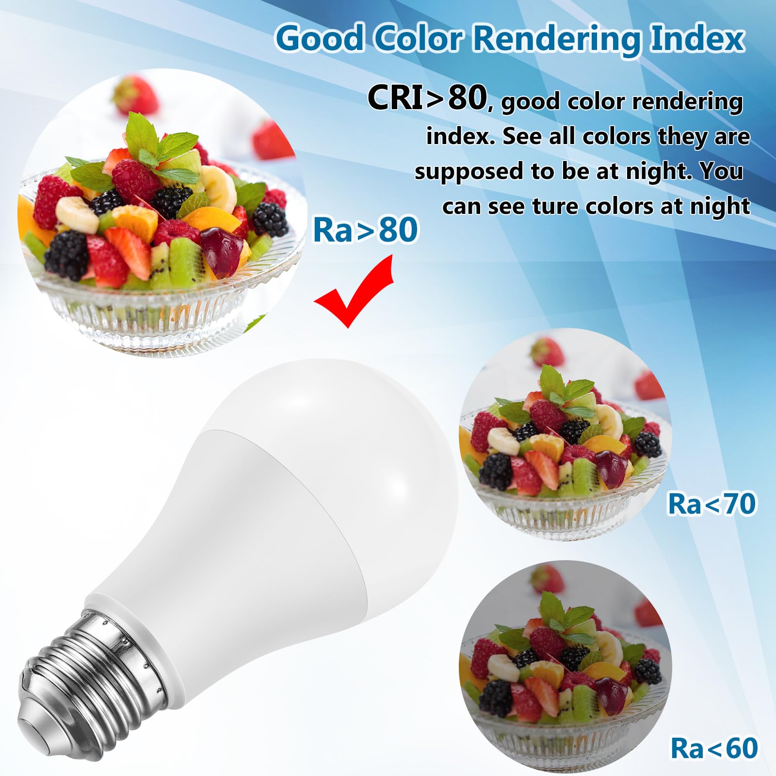 A19 LED Light Bulbs 100 Watt Equivalent HengBo 6500K Daylight White Light Bulb 12W 1200 Lumens Non-Dimmable E26 — view 6