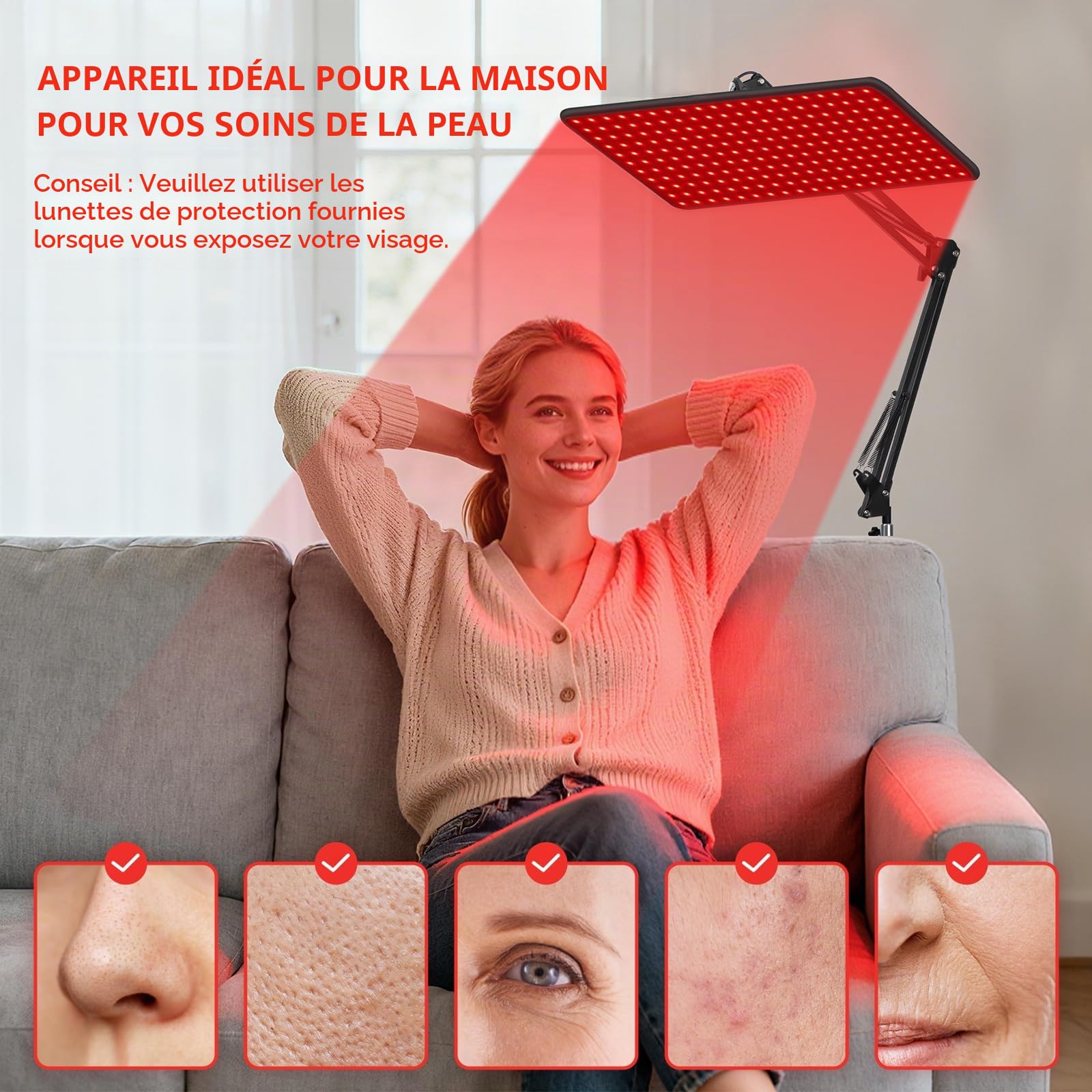 Morfone Lampe à Lumière Rouge Corps et Visage, Lampe Infrarouge avec 200 LED, (660 nm, 850 nm, 940 nm) Panneau Lumière Infrarouge avec Lunettes de Protection (Ne Produit Pas de Chaleur)