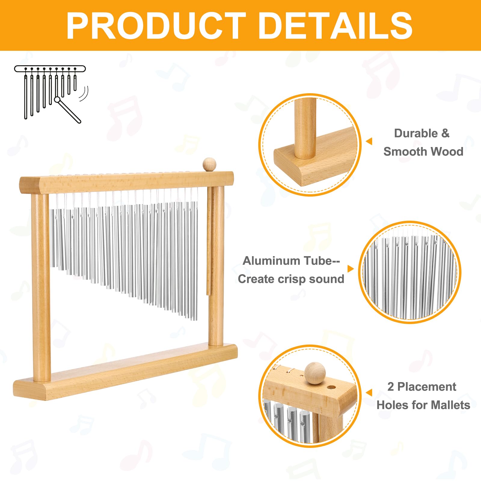 sourcing map 20 note Chime Bar Table Top Wind Chimes Music Percussion Instrument with Mallet for Relaxing Meditation Office Decoration (argento)