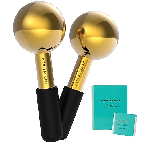 MonétBeauty Stainless Steel Ice Globes for Facials (Gold Black Handle), Durable Cryo Globes Instantly Reduce Puffiness, Tighten Pores & Sinus Relief, Face Globes Facial Massages & Daily Beauty Routine - Stainless - Gold (Black Handle)
