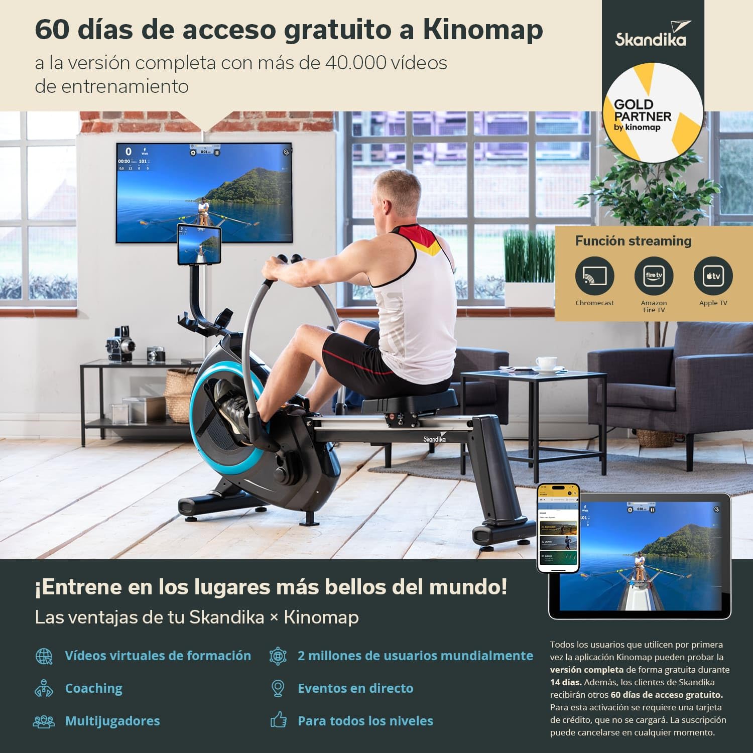 Skandika Nordlys Máquina de Remo - Remo giratorios 3D con rodamientos de Bolas - Ordenador + Soporte para Tablet - 16 Niveles de Resistencia