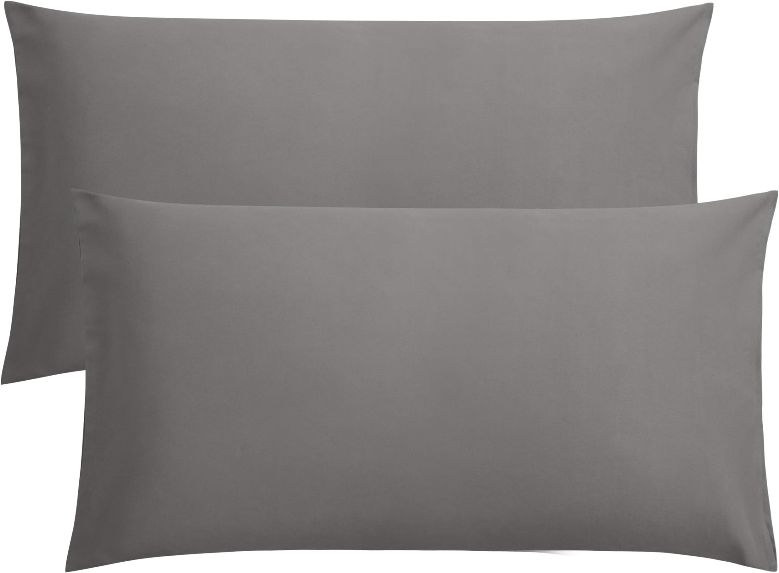FLXXIE 2 Pack 100% Brushed 1800 Microfiber Plain King Pillowcases, Wrinkle and Stain Resistant, Soft and Cozy Envelope Closure Bed Pillow Cases, Dark Grey, 50x90 cm