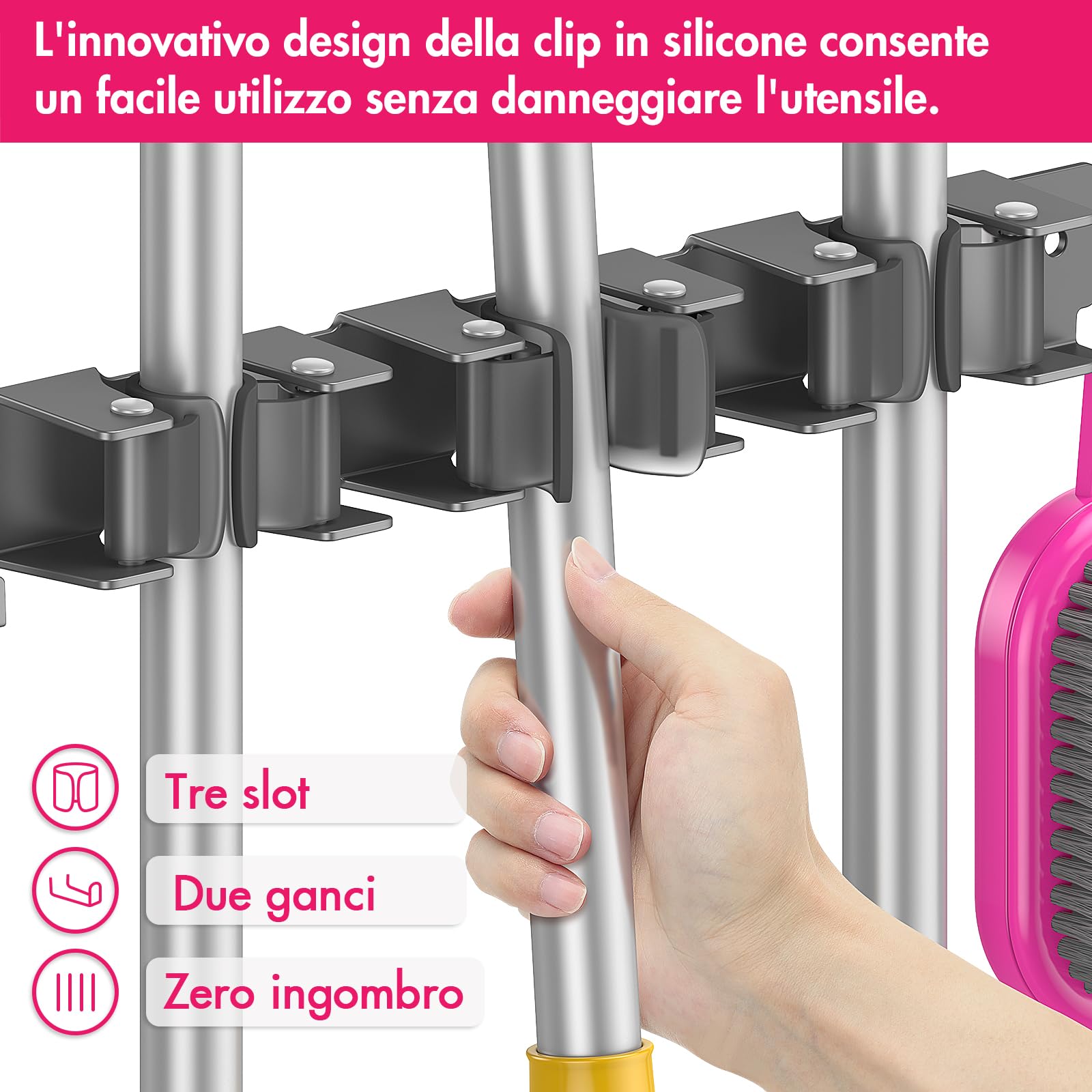 Portascope da Muro con 3 Supporti e 2 Ganci Autoadesivo Nero