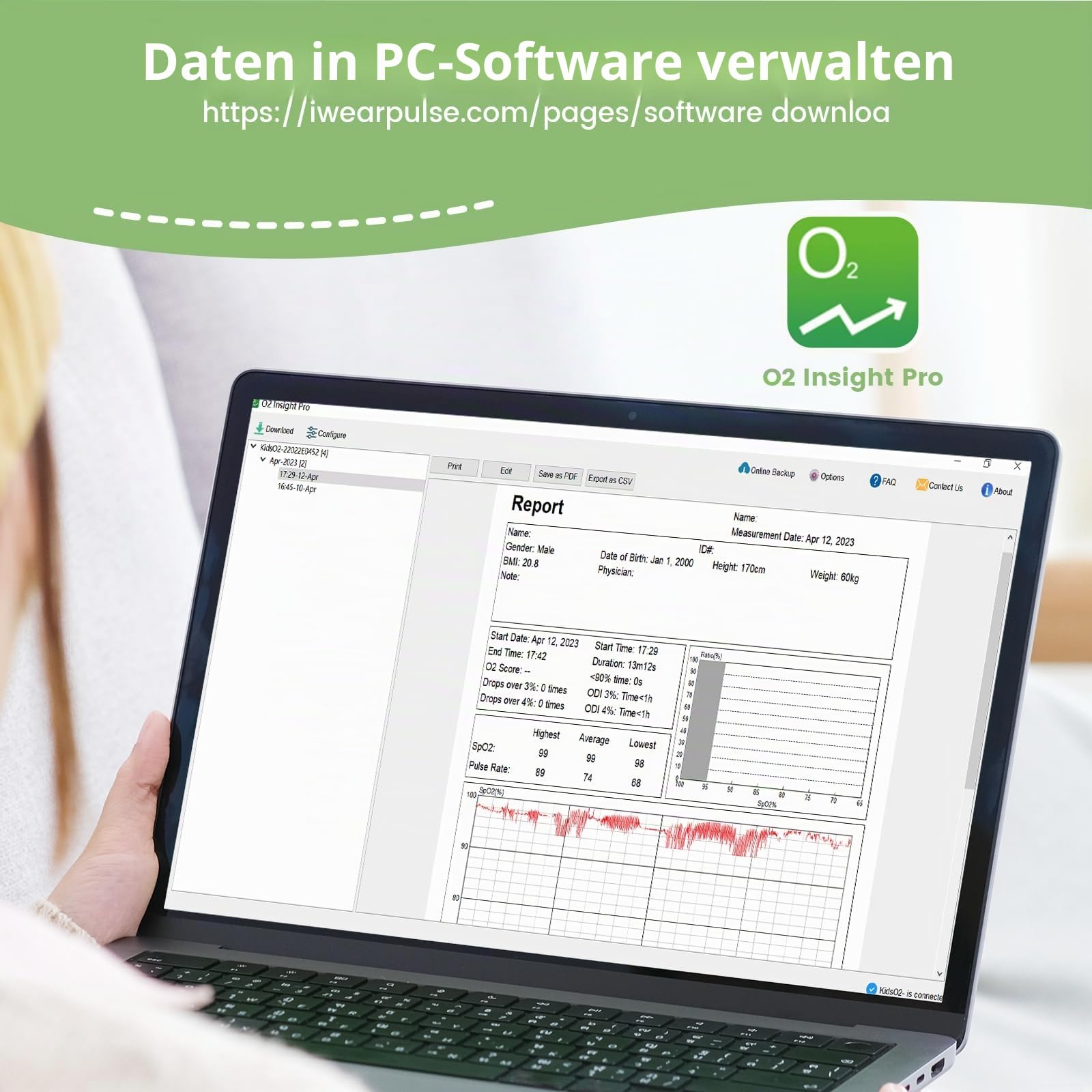 Pädiatrischer tragbarer Gesundheitsmonitor KidsO2 Ring, tragbares Pulsoximeter, Bluetooth, Schlafüberwachung, Gesundheitstracker mit App und PC-Bericht