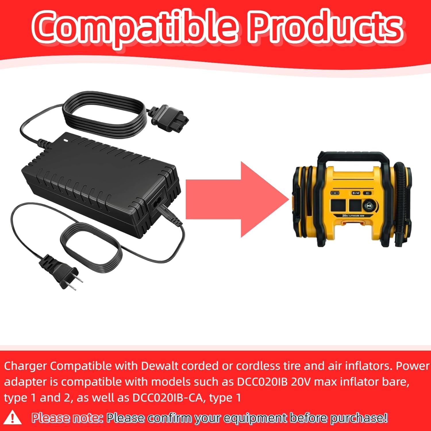 13.5 V Charger N557514 Replacement N557514 Power Supply, for DCC020IB 20V Inflator Cordless Tire Inflator Air Compressor Charger