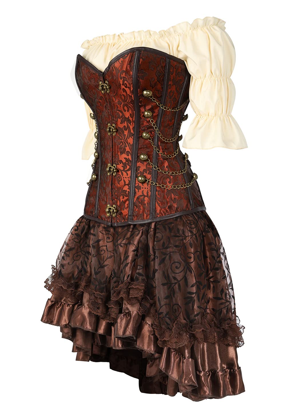 Grebrafan Steampunk Halloween Corsage mit Piraten Rock und Bluse | Witziges Korsett Damen Faschingskostüm