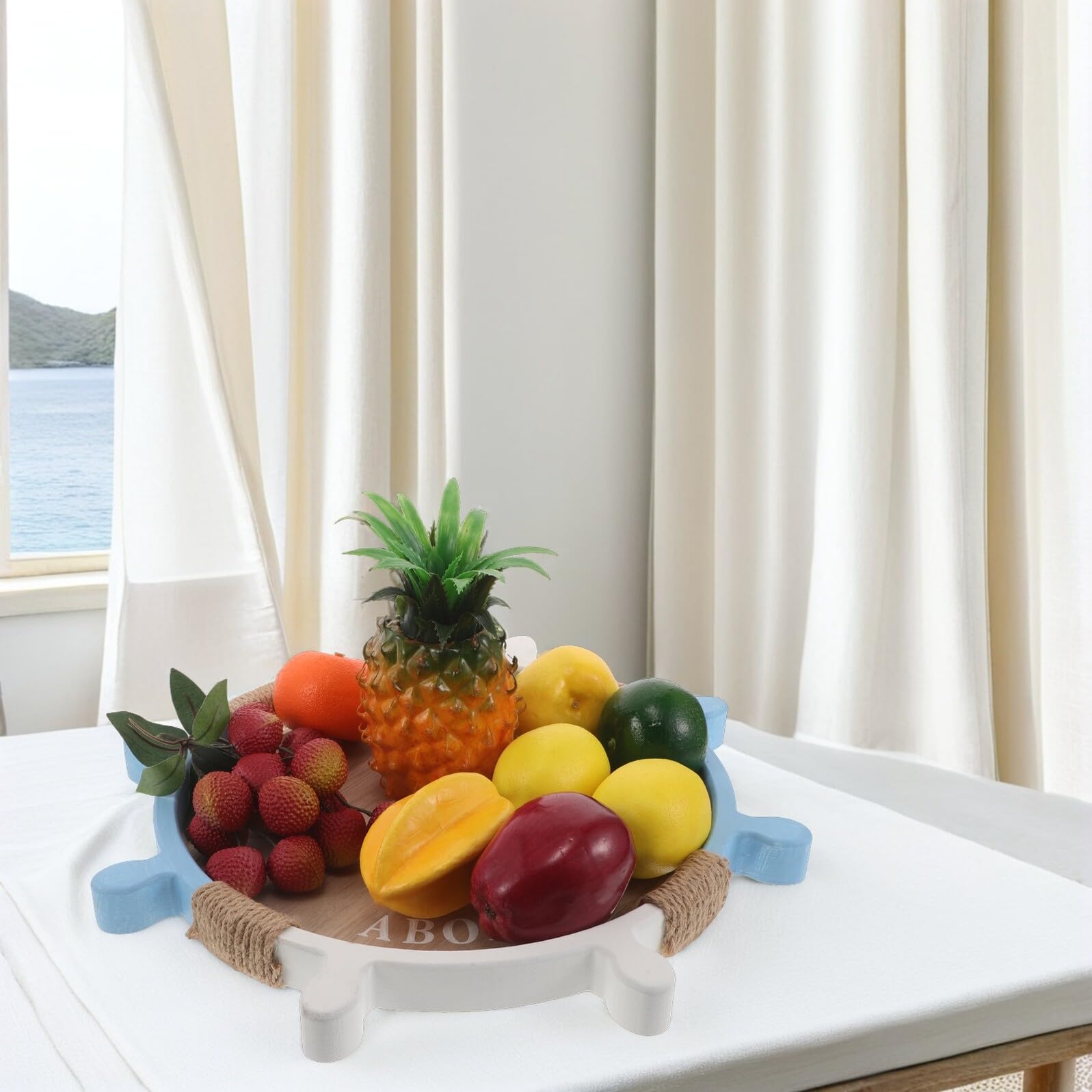 GALPADA Plateau Décoratif en Bois Style Gouvernail Grand Format – Plateau Rond Nautique pour Servir Fruits, Légumes et Charcuterie – Accessoire la Cuisine Solide pour Fête et Décoration