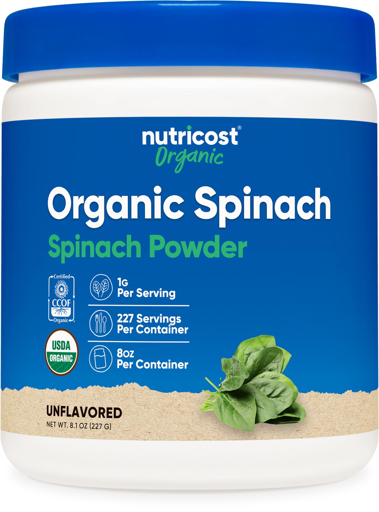 Nutricost Organic Spinach Powder 8oz (1 Gram Per Serving) - Certified USDA Organic, Premium Non-GMO Spinach Powder