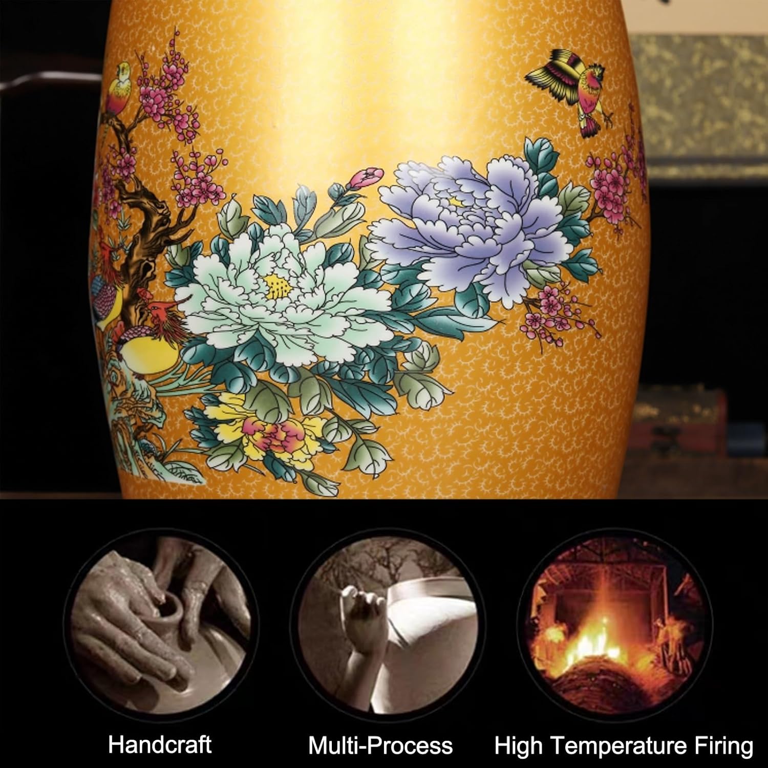 Ceramic Rice Jar with Lid, Large Ceramic Rice Bucket, Sealed Ceramic Rice Cylinder, Large Food Storage, Grain Dispenser, for Beans Corns Wheat Oatmeal(Green,37x30cm/14.6x11.8in)