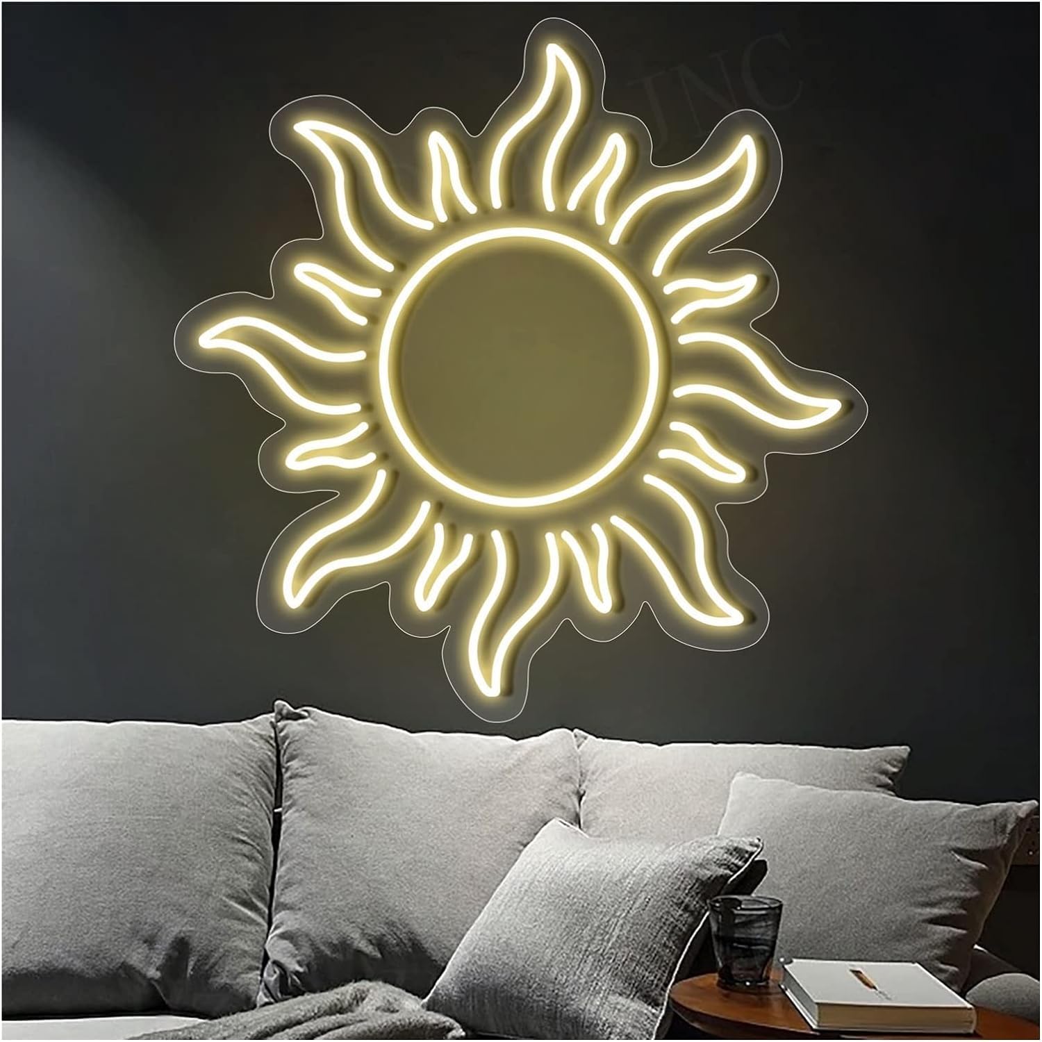 Letrero de luz de neón LED regulable con silueta de sol en acrílico transparente
