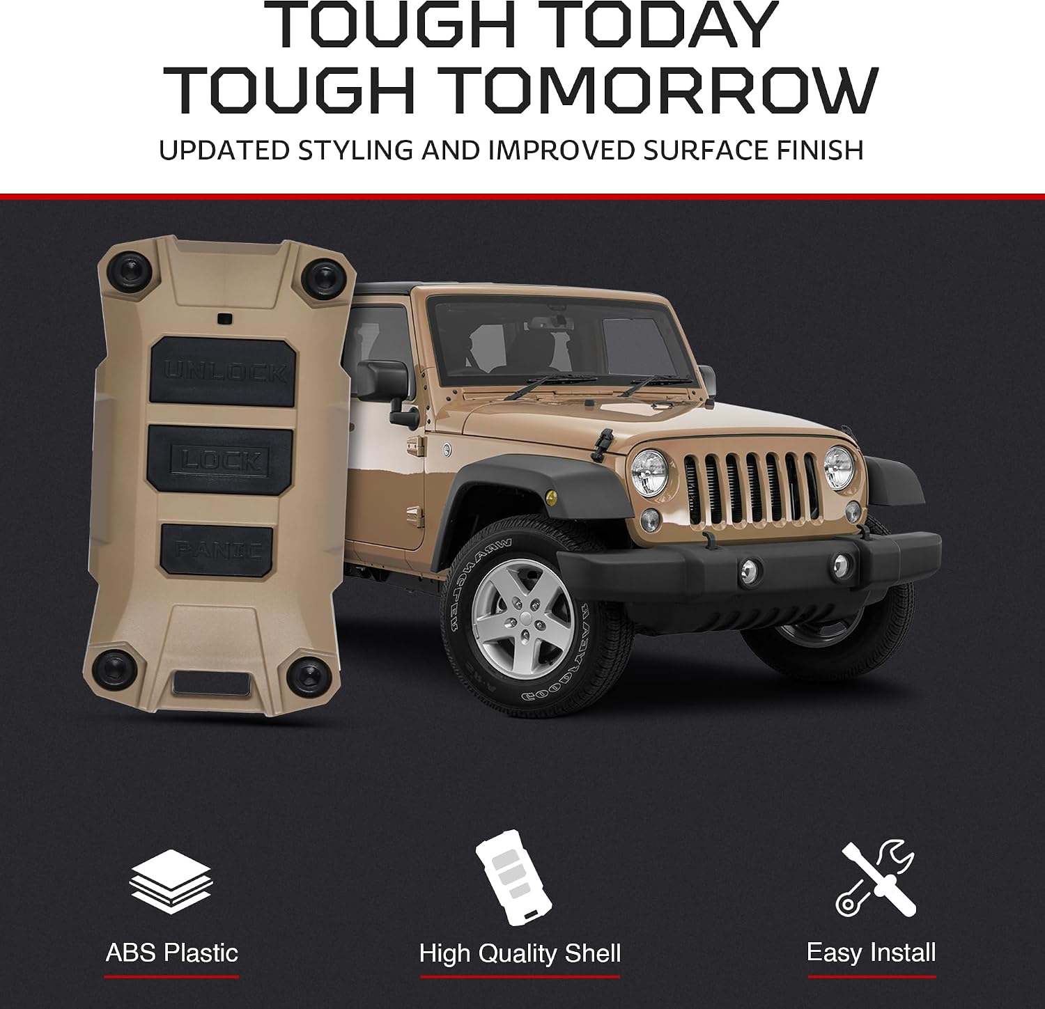 AJT DESIGN Replacement Key Fob Case Compatible with Jeep Wrangler JL (2018+) & Gladiator JT | Rugged ABS Key Fob Shell with Button Set | Compatible Jeep Wrangler JL Accessory, Made in USA - Gobi
