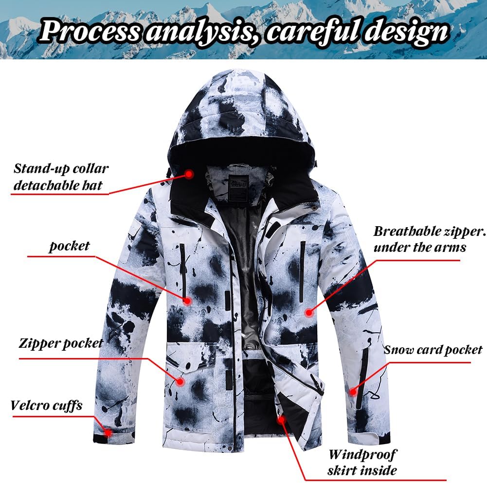 RIUIYELE Men's Ski Jacket and Pants Set Insulated Waterproof Snowsuits Winter Warm Outdoor Skiing Snowboard Jackets for Men - Image 2