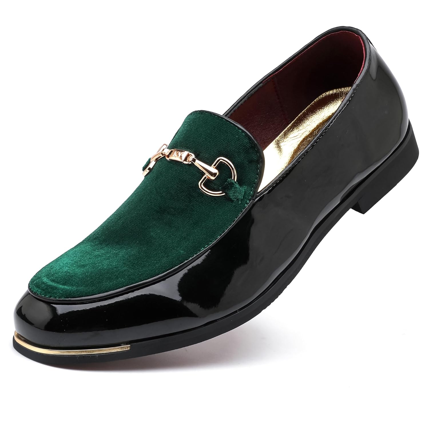 LCQL Mens Luxury Velvet Loafers Patent Leather Oxford Classic Gold Buckle Business Party Prom Club Dress Shoes Size