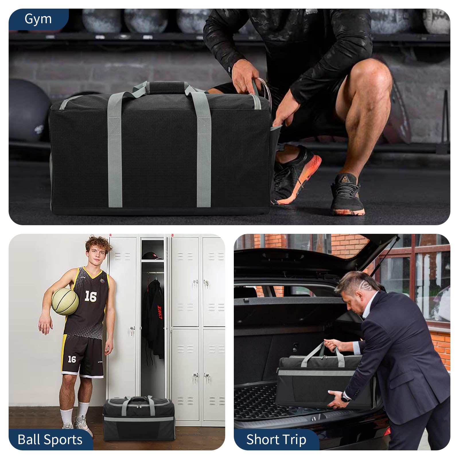 Apenze Bolsa deportiva de gimnasio para hombre de 65 L con compartimento para zapatos y mojados, Black, Bolsa de gimnasio para hombre