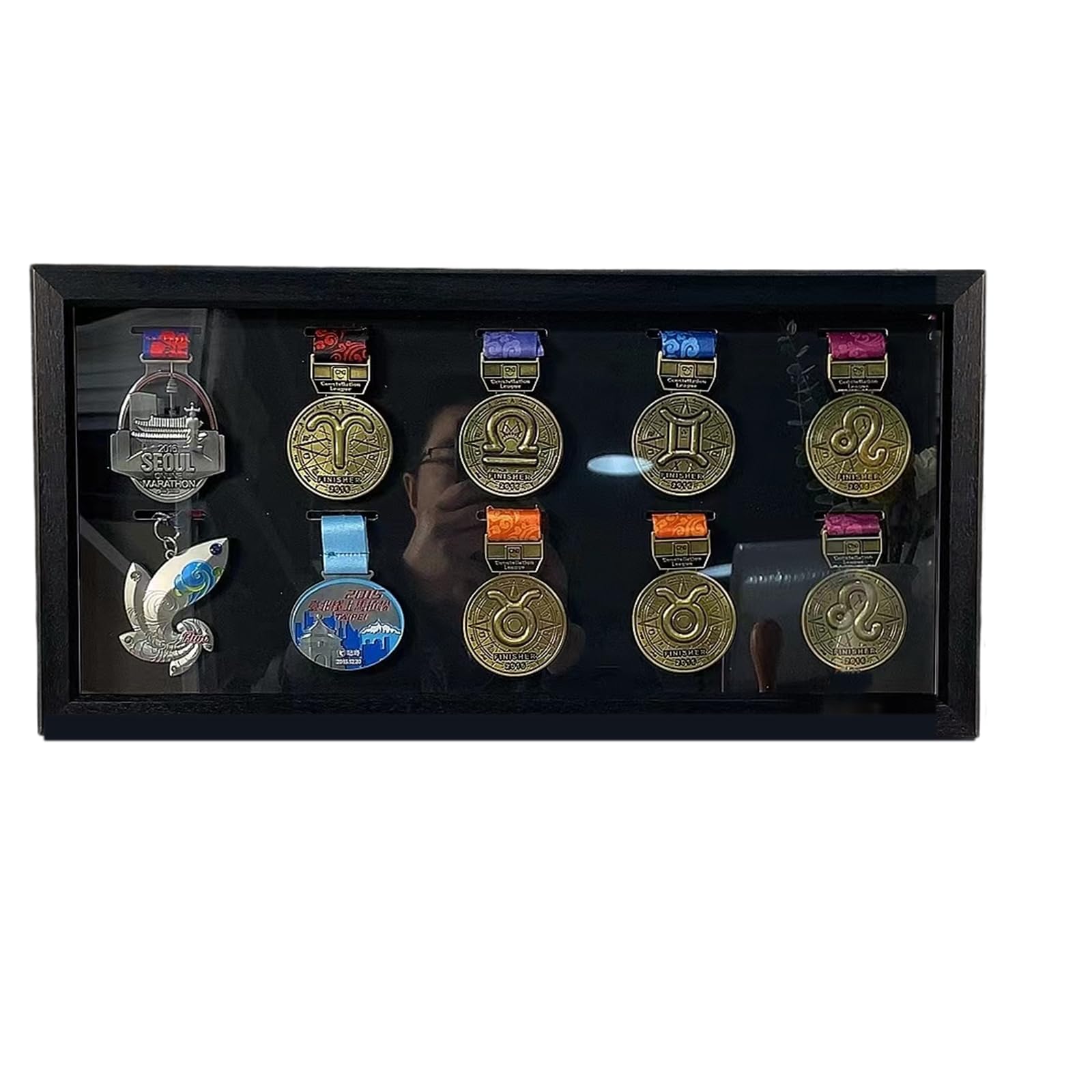 ETUELNOPT Medal Storage Box for Runners, Medal Display Case Black Multiple Sizes for Sports Awards(17 inches (10 medals))