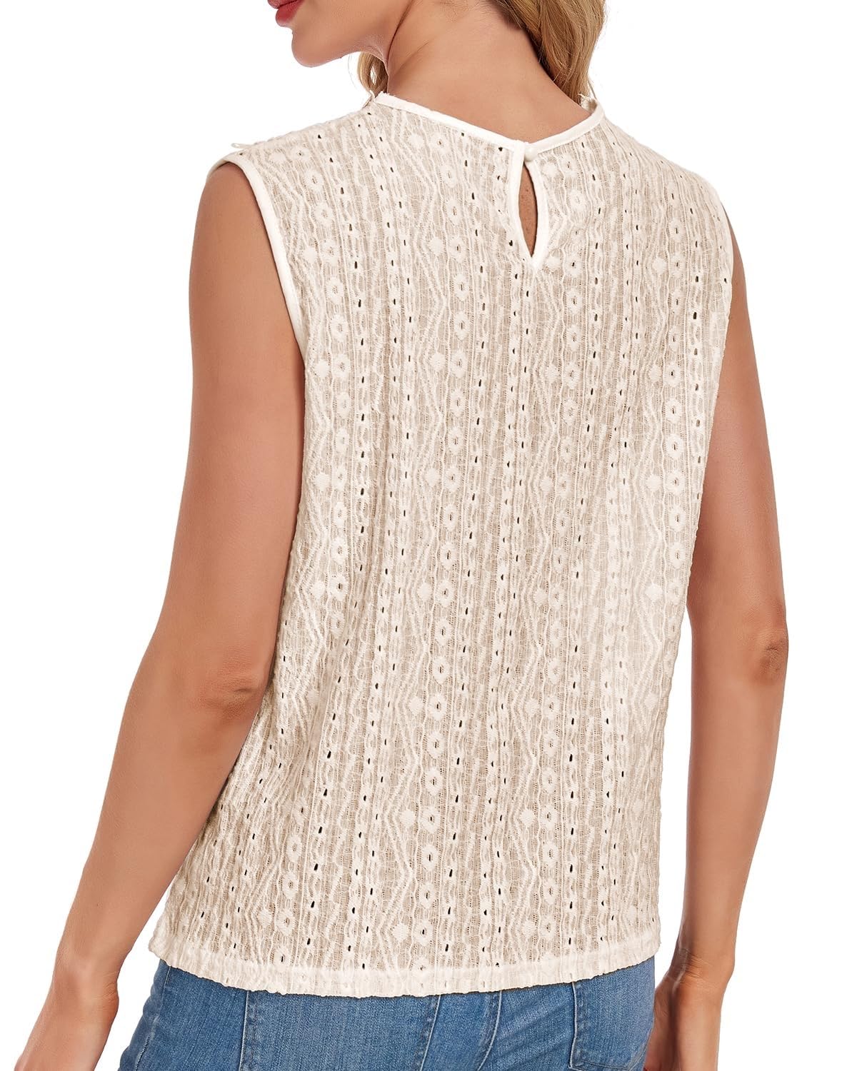 Canotte a Tunica con Buco della Serratura sul Retro Senza Maniche da Donna, Camicette Casual in Pizzo(Apricot,S)