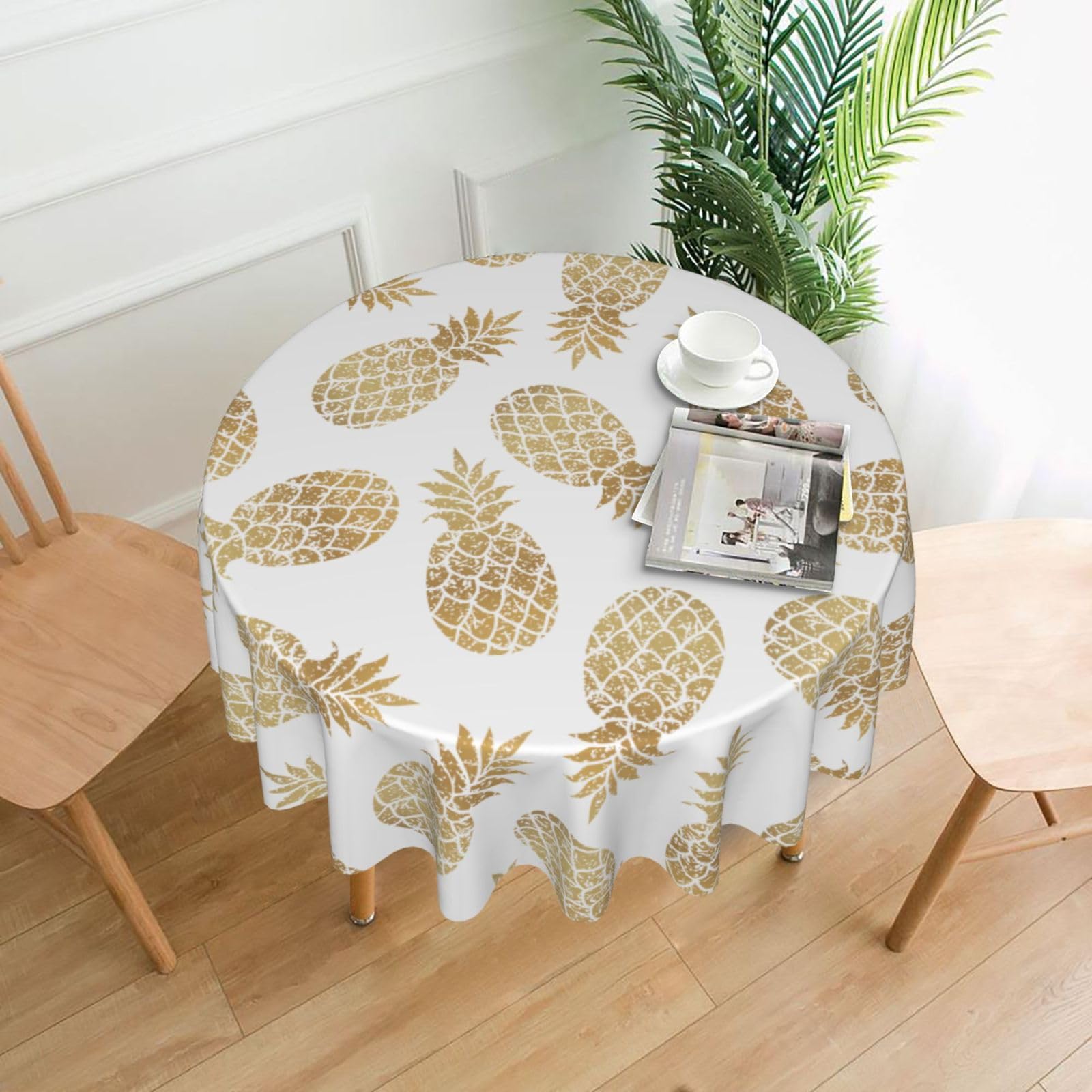 OKFSTY golden pineapple background Print Round Tablecloth 60in for Wedding Elegant Polyester Cover for Party Reception Festive Dinner