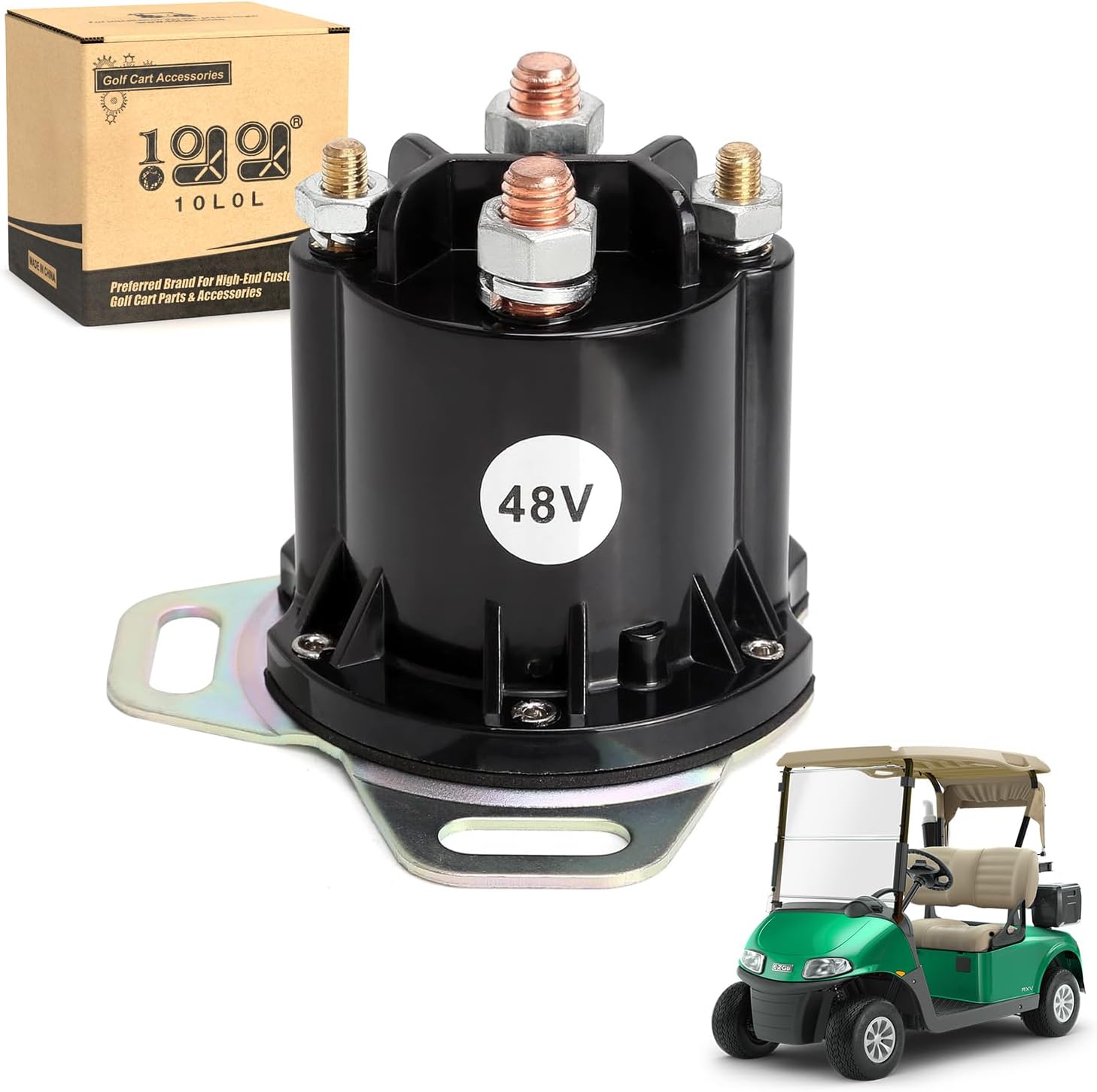 10L0L Golf Cart 48V Solenoid for EZGO RXV, 4 Terminal 150A, Replace OEM 624317, 649373