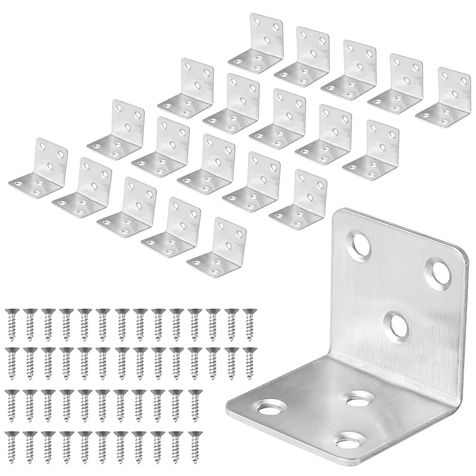 Staffe Angolari 90 Gradi in Acciaio Inox 50x50x50 mm 6 Buchi per Legno Tavoli Sedie Mobili 20 Pezzi