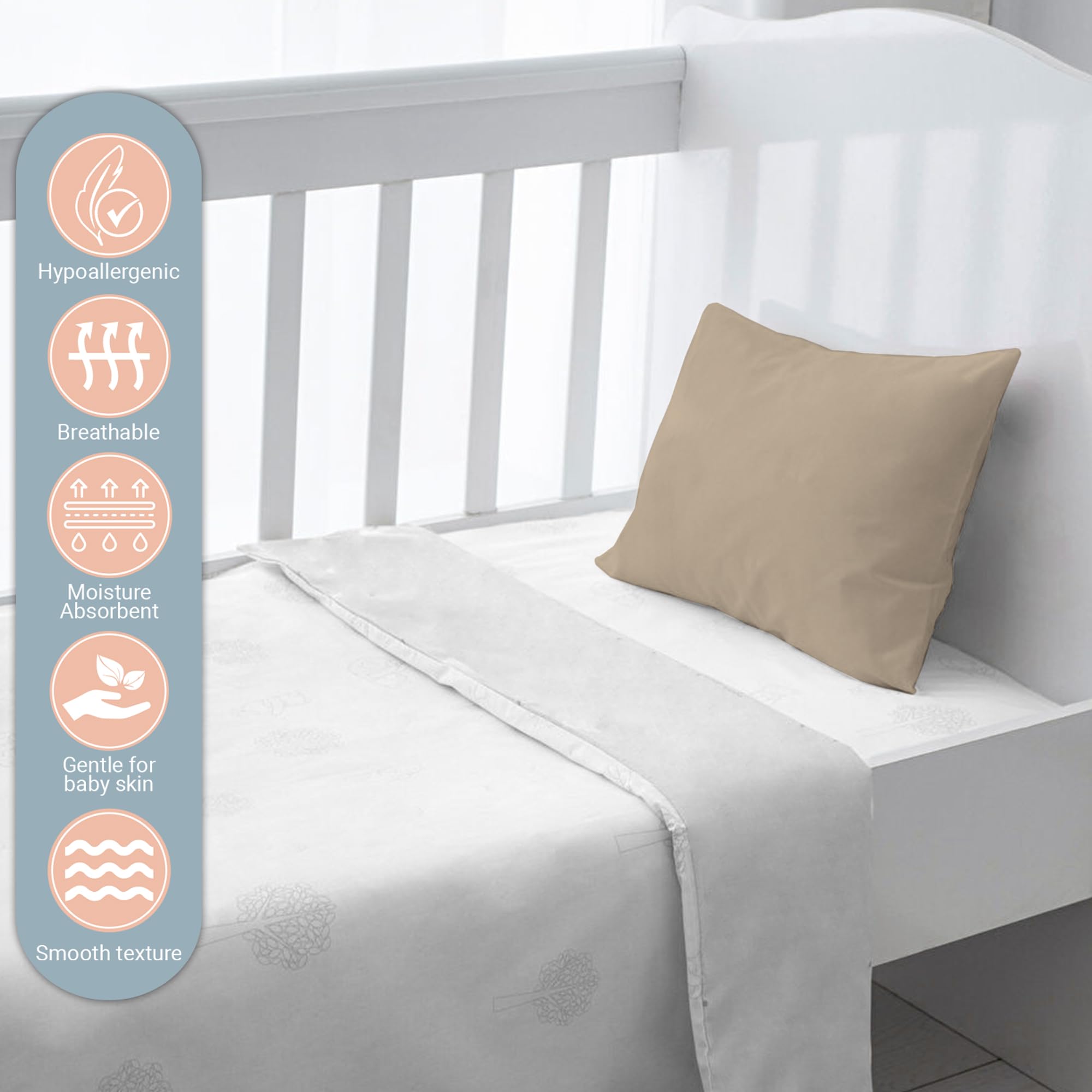 Pizuna Crib Pillow Cover 40x60cm Simply Taupe, 2pc 400 Thread Count 100% Long Staple Cotton Highly Breathable Sateen Weave Baby Toddler Pillow Cases For Boys And Girls By - Image 2