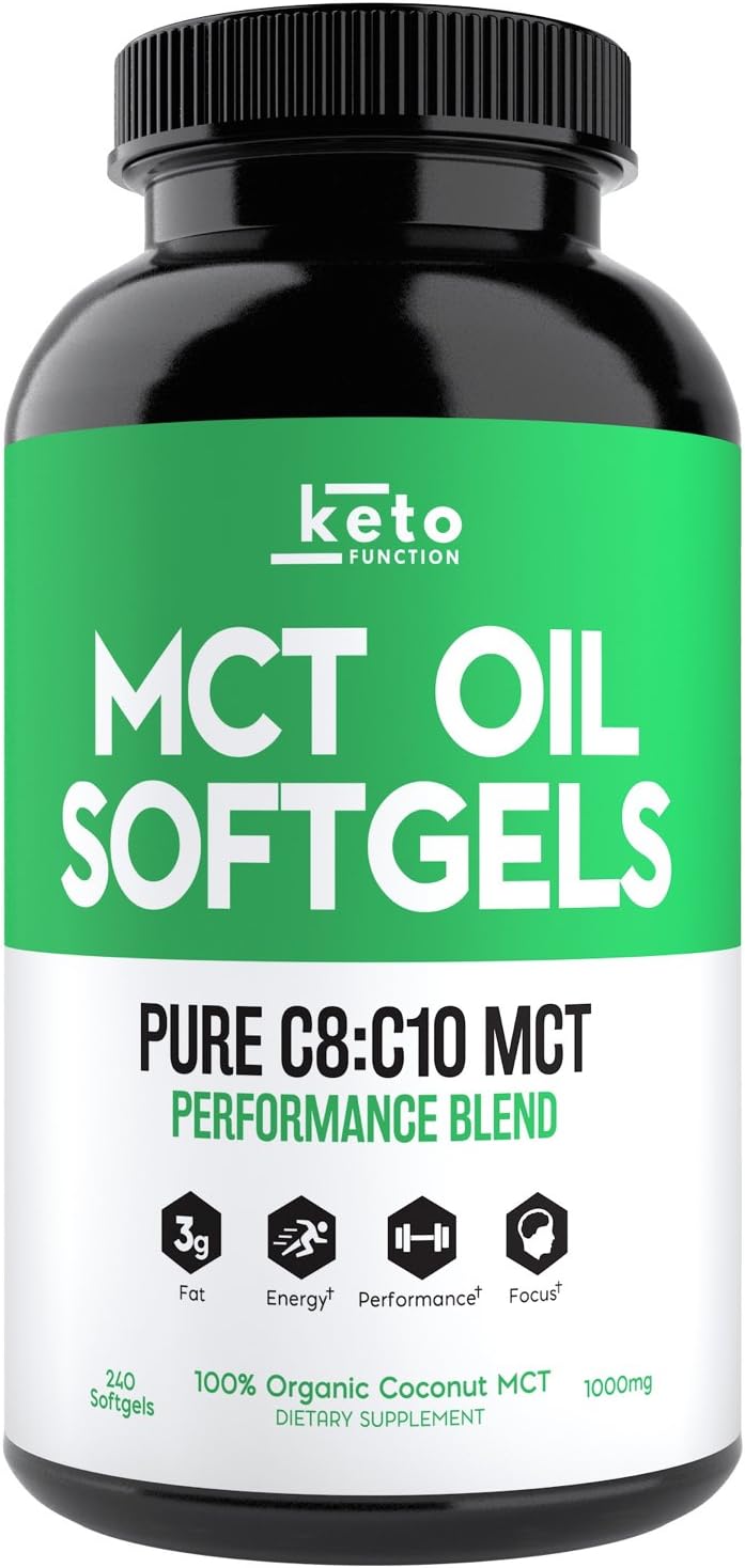 Keto Function MCT Oil Capsules - 240 Organic C8 MCT Pills from Pure Coconut Oil - The Perfect Keto Diet Pill - Easy to Digest 1000mg Softgels to Fuel Energy, Brain Support, Ketosis & Ketones Now