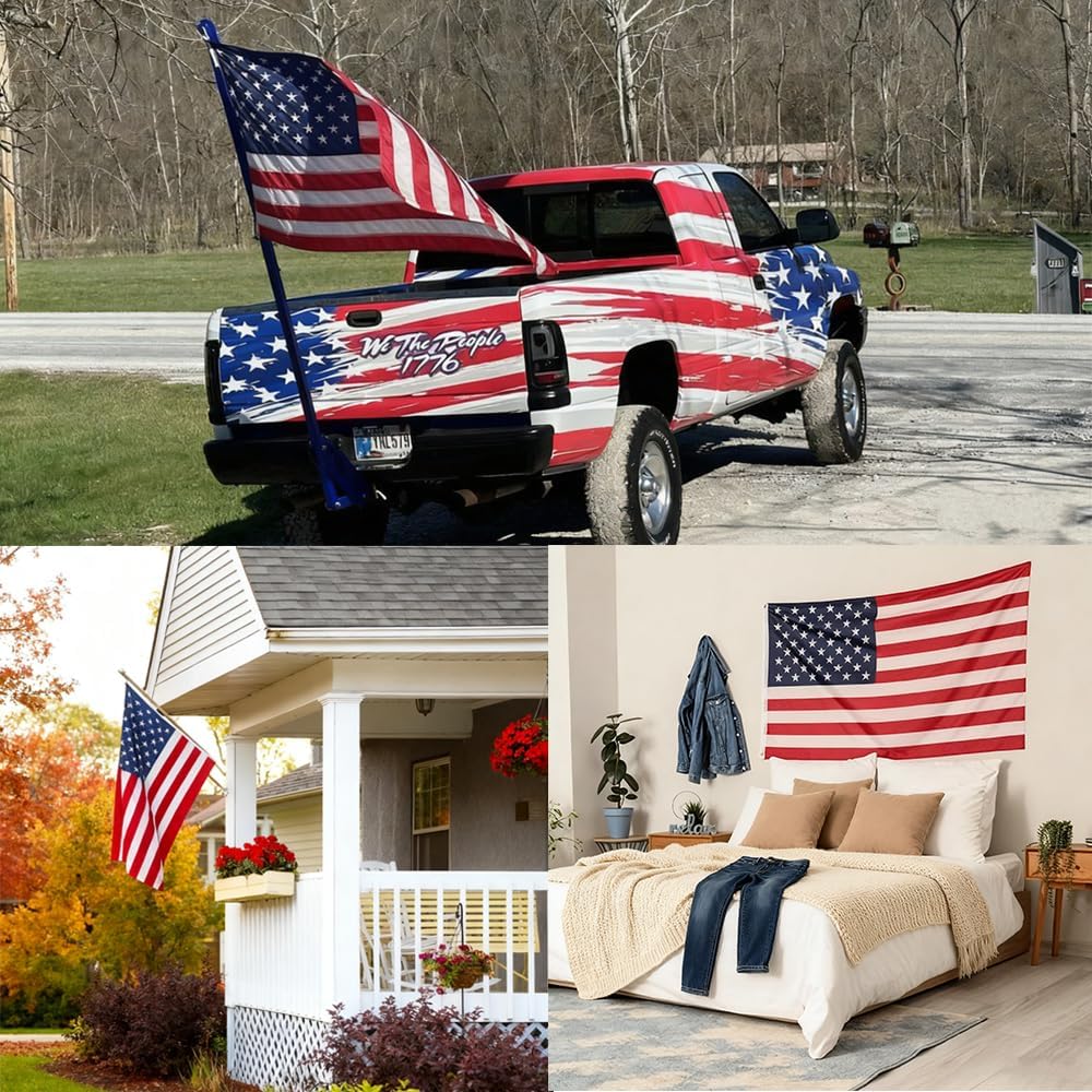 American Flag 4x6 Feet Heavy Duty American Flags for Outside with Embroidered Stars and Sewn Stripes Thicken Polyester Material US Flag with Brass Grommets for USA High Wind All Weather (4x6 Feet Heavy Duty)