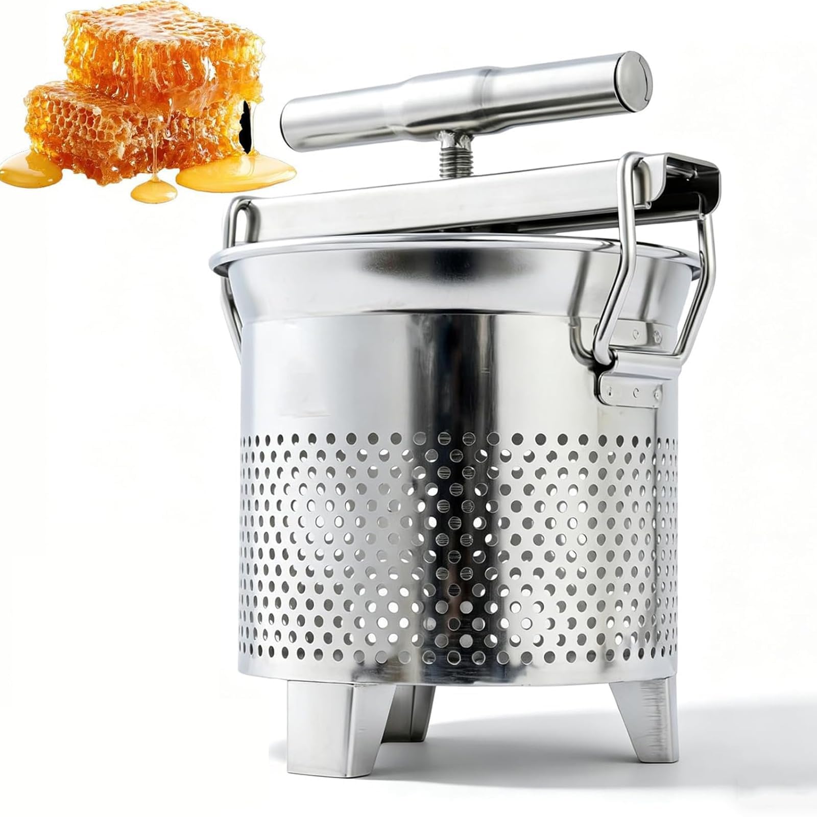 jcwwolk Manual Honey Press Extractor, 1.8l Stainless Steel Honey And Beeswax Press, Uniform Filter Pores, Support Legs, For Veggies, Fat Separation, Beeswax