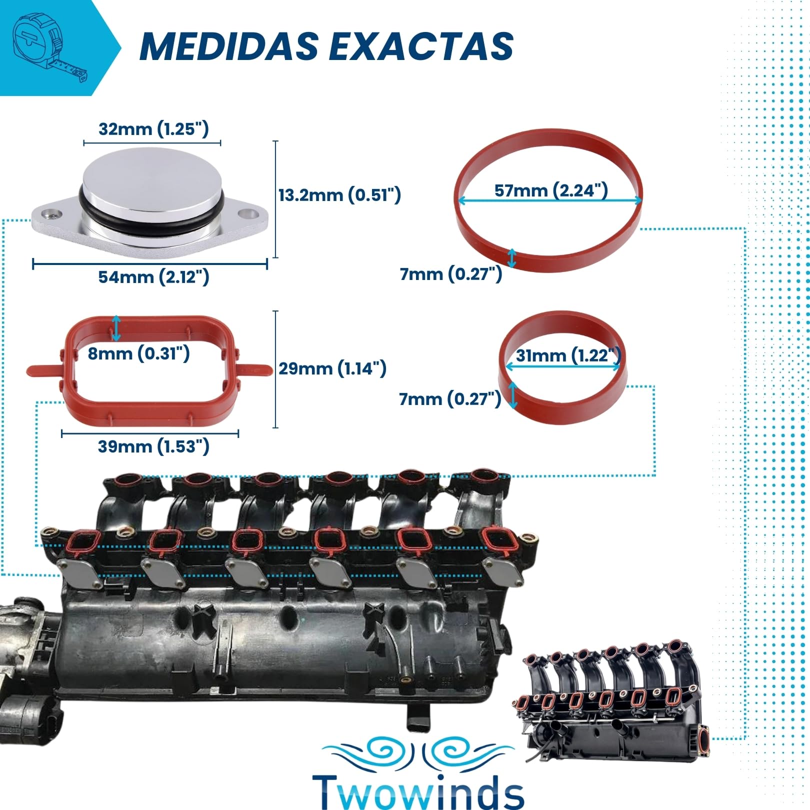 Twowinds Kit Anular Mariposas del Colector de Admisión (32mm) - 6 Cilindros | Compatible con BMW E90 E91 E92 E93 E60 E61 E63 E64 E66 E83 E53 E70 E71