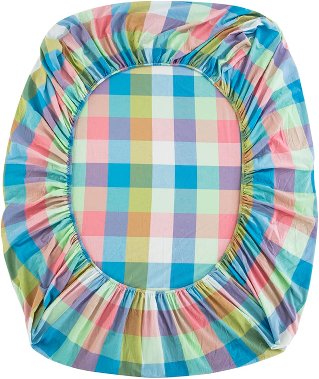 ZIQINPSQ Fitted Sheet Plaid Mattress Protector, 100% Cotton Plaid Fitted Mattress Pad Cover with Deep Pocket Up to 18'' (Multicolor, Twin XL)