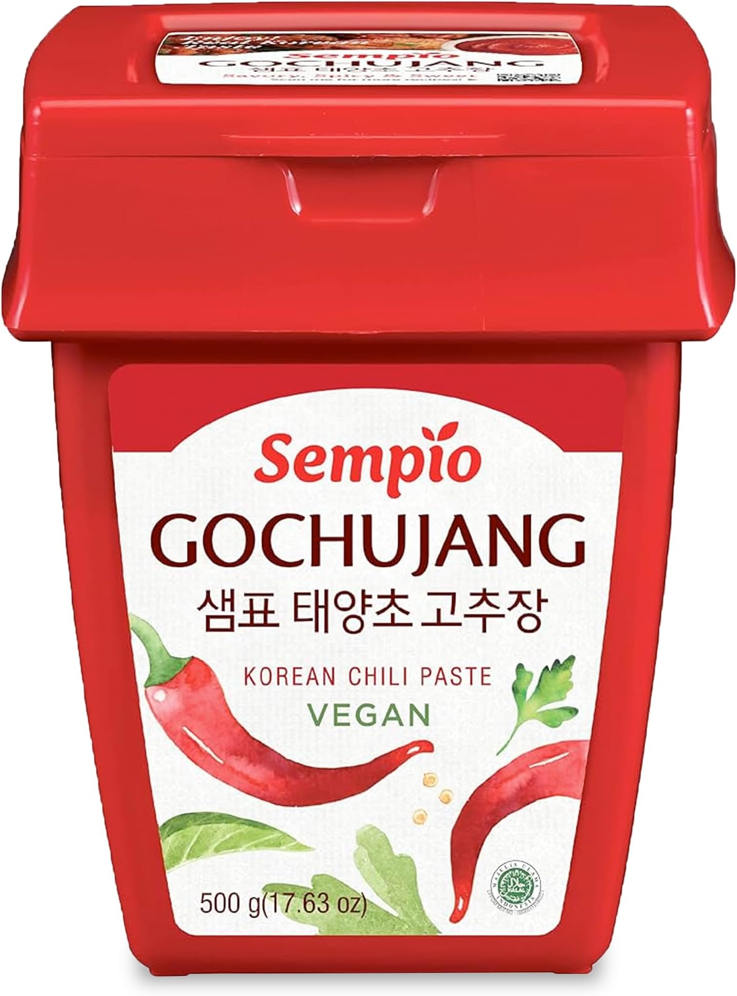 Sempio Gochujang Vegan Korean Red Chili Pepper Paste - Mild Heat: Sweet Spicy Savory Paste, Traditional Fermented Condiment for Cooking, Marinades, Dips, Halal Certified (1.1lbs/500g)
