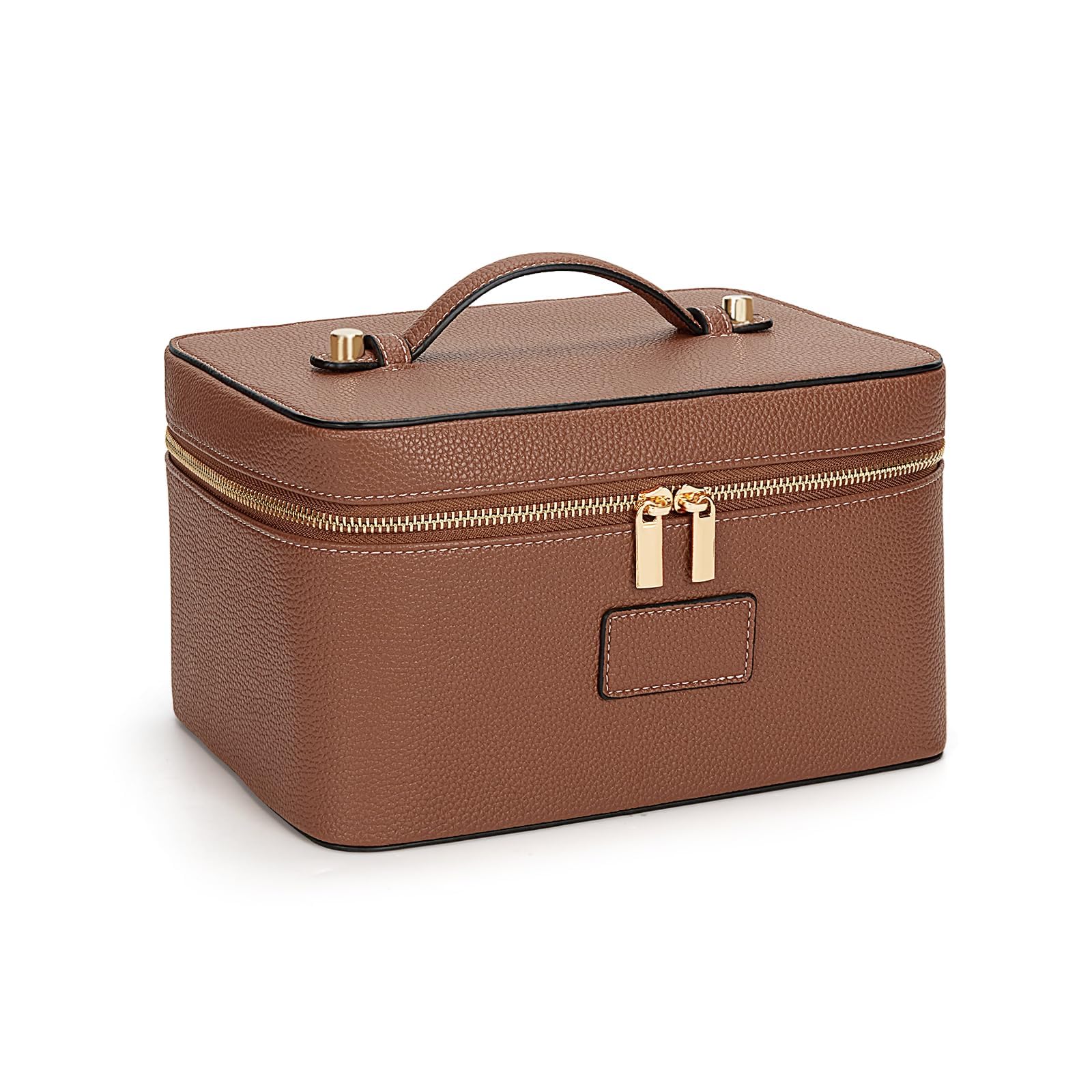 Trousse de maquillage en cuir pour femme - Grande trousse de toilette de voyage étanche avec organiseur de qualité supérieure, jaune, Trousse de beauté