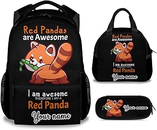 CUSPCOD Personalizedred Red Panda Backpack with Lunch Box and Pencil Case for Girls Boys, 16 Inch School Bookbag with Adjustable Straps, Travel Bag Durable, Lightweight, Large Capacity