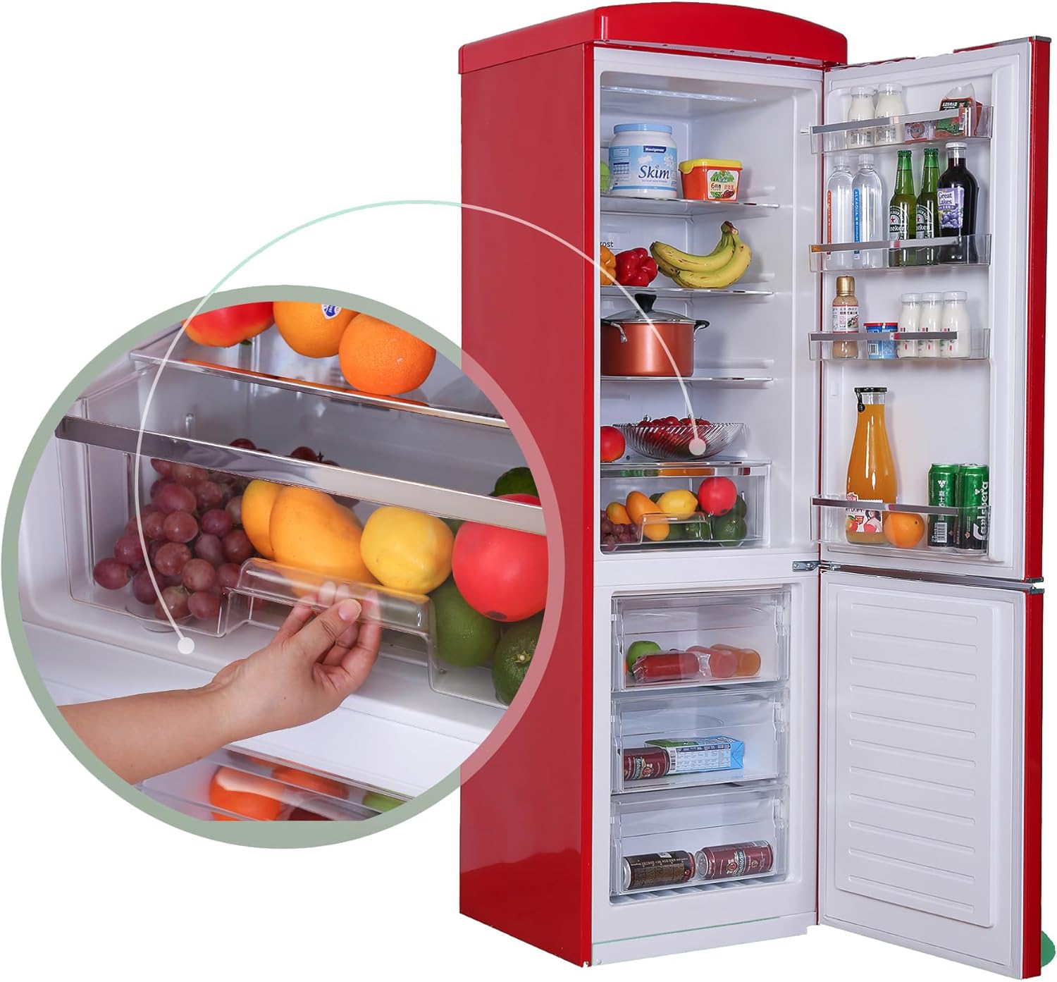 Conserv 24in RETRO BOTTOM MOUNT 11cf Refrigerator Fast Freeze 110V in Red