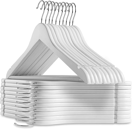 Miniatura 1 de Casafield - 20 perchas de madera blanca para trajes, madera de loto premium con muescas y gancho giratorio cromado para ropa de vestir, abrigos,