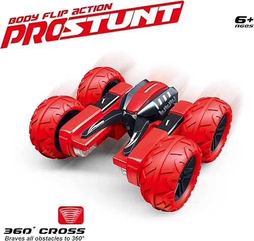 Miniatura 7 de Threeking Coches de acrobacias RC con control remoto con luces conducción de doble cara volteos de 360 grados regalo de juguete para niños y niñas a