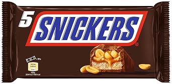 Snickers Chocolate Bars Peanuts Caramel One Pack of 5 Bars Football Snack (1 x 5 x 50g) (Pack of 2)