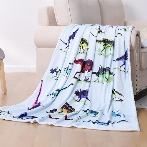 Miniatura 8 de chifave Manta de dinosaurio para niños, manta de forro polar de felpa Sherpa con patrón de dinosaurio, suave y acogedora manta de dibujos animados