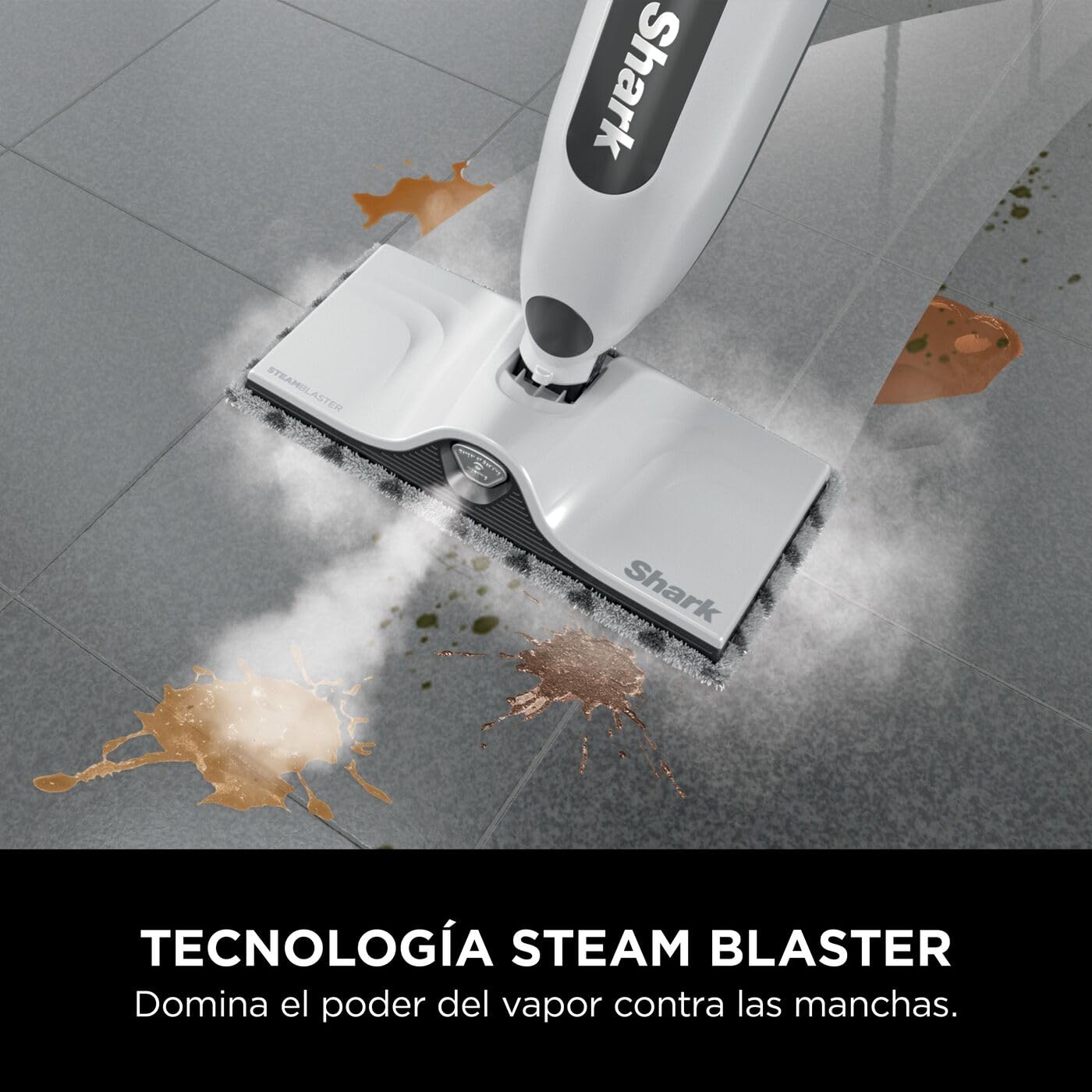 Shark SteamSpot con Steam Blaster para Suelos Duros, mopa de Vapor Ligera sin sustancias químicas, depósito de Agua extraíble, 2 bayetas atrapasuciedad Dirt Grip Lavables, Blanco y Cobre S2001EU