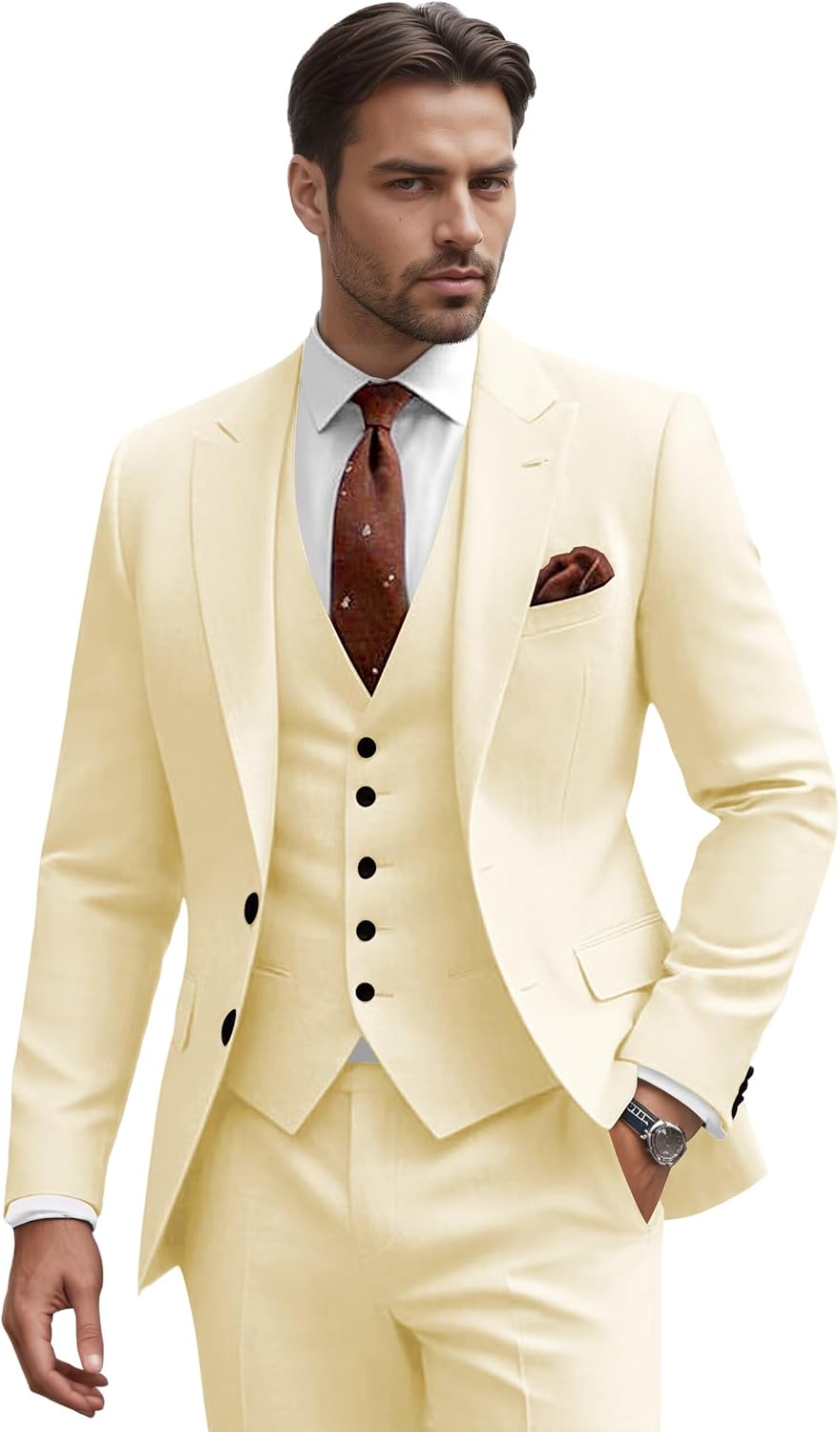 Men's 3 Piece Suit Slim Fit Suits for Men Business Wedding Prom Groom Formal Suits Tuxedo Blazer Vest Pants