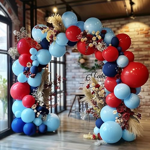 Miniatura 6 de Guirnalda de globos azul marino y rojo de doble relleno, globo azul macarrón rojo real, kit de arco de globos de látex rojo de alta calidad para