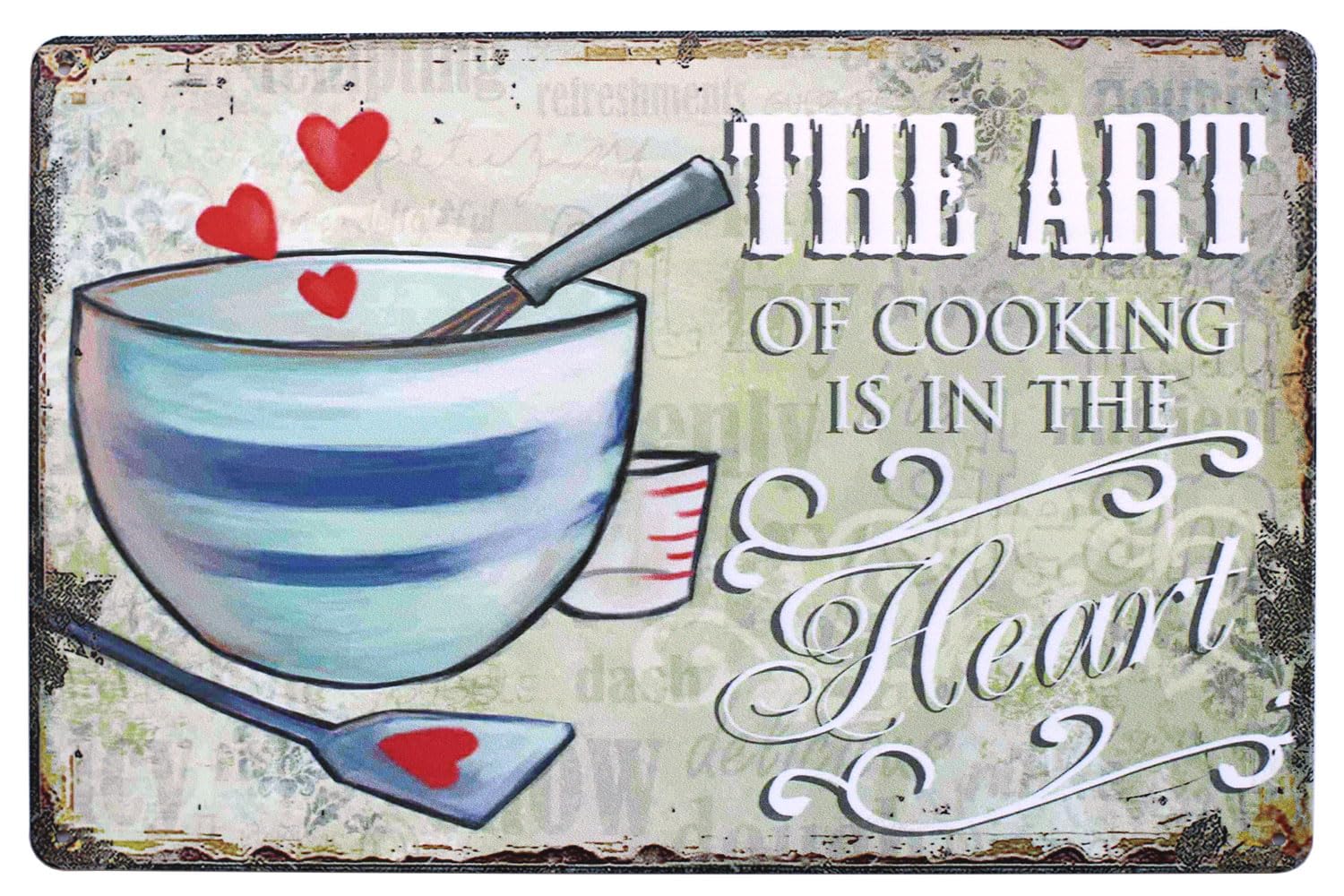 SMAZDFXX The Art of Cooking is in The Heart, Metal Tin Sign, Vintage Art Poster Plaque Kitchen Home Wall Decor Cafes Bar Club 12"x16"
