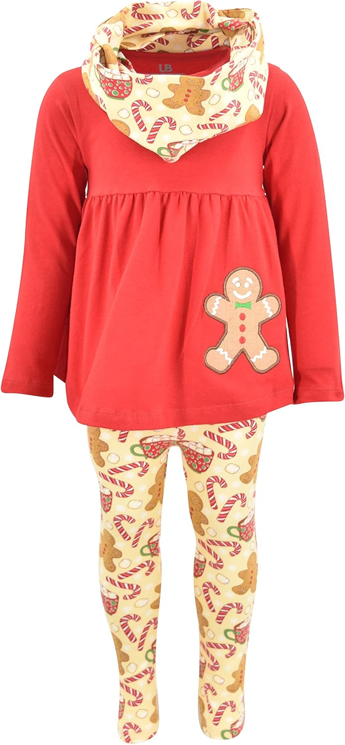 Unique Baby Girls Kids Toddler 3pc Outfit Set Long Sleeve Stretch Tunic Top Leggings and Scarf