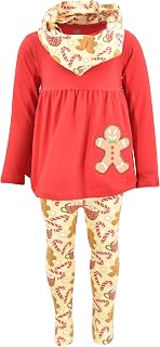 Unique Baby Girls Kids Toddler 3pc Outfit Set Long Sleeve Stretch Tunic Top Leggings and Scarf