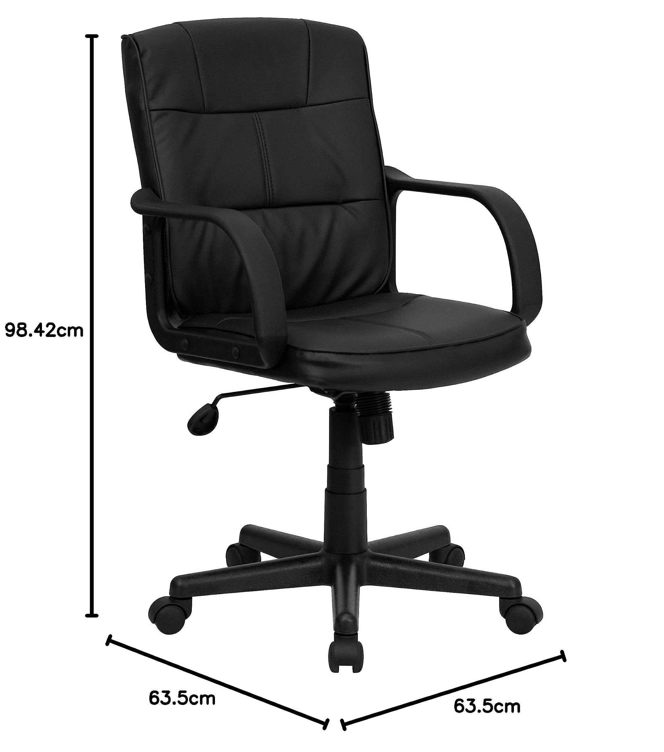 Flash Furniture Skórzane krzesło obrotowe z podłokietnikami, metalowe, czarne, 58,42 x 55,88 x 30,48 cm