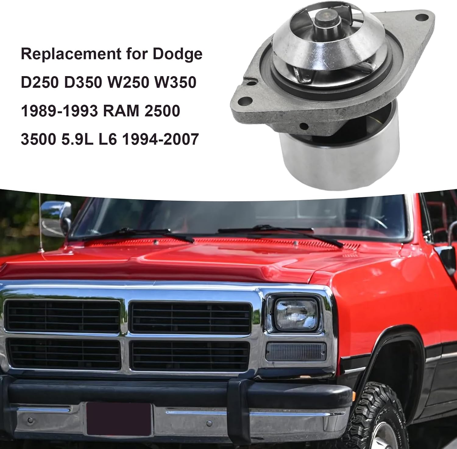 Saihisday 3800984 Engine Water Pump，5010964AA Water Pump Replacement for Dodge D250 D350 W250 W350 1989-1993 RAM 2500 3500 5.9L L6 1994-2007 Replacement for Cummins 5010964AB 2881805