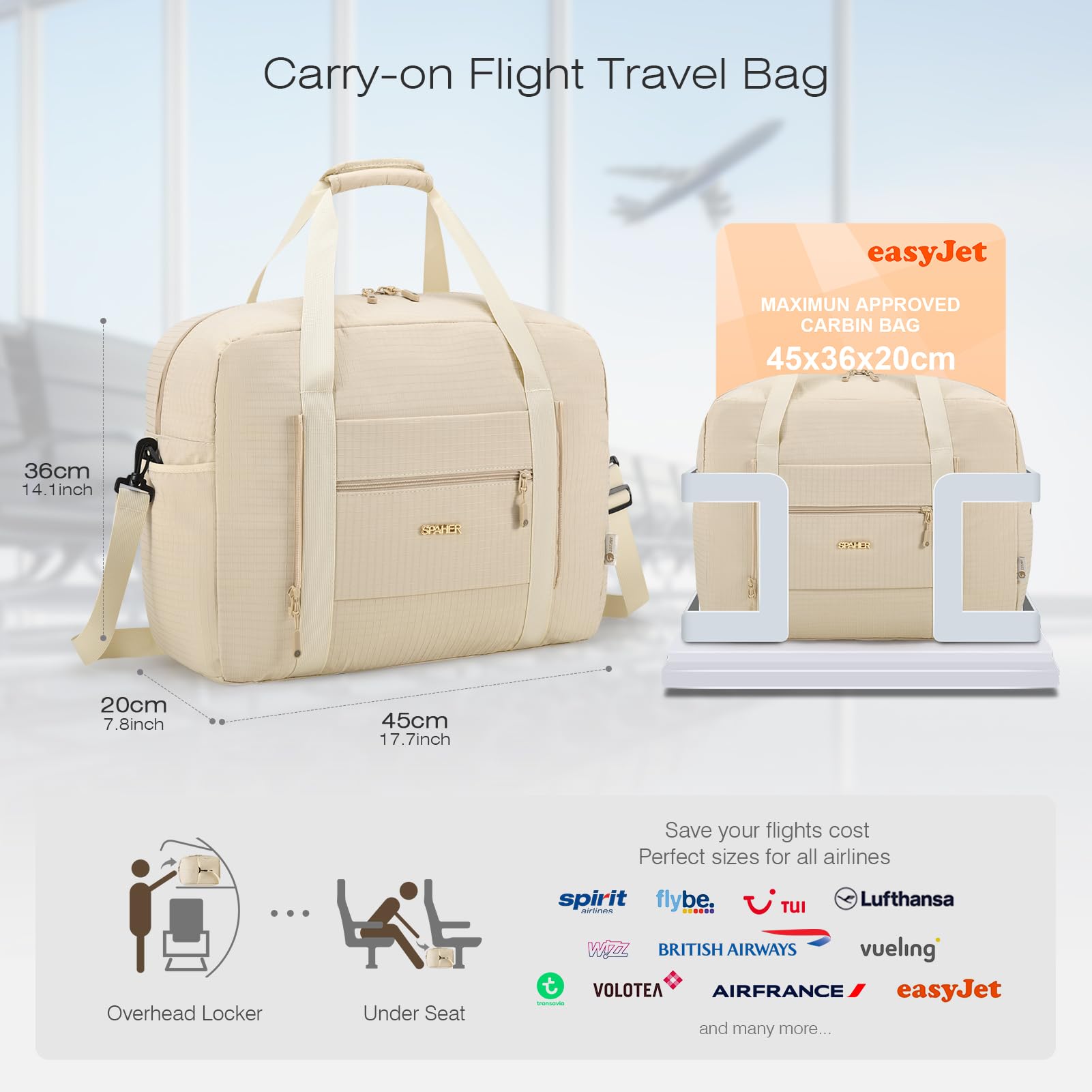 SPAHER Borsone da Viaggio Easyjet 45x36x20 Bagaglio a Mano Borsone Palestra Sportiva Grande 30L Donna Uomo Impermeabile Borsa da Viaggio Piscina Fitness Travel Duffel Cabin Bag